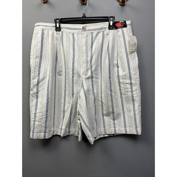 Jas‎ McLeith Striped Shorts Mens Sz 40 Vintage Deadstock Blue White Pleated NEW - Picture 1 of 6